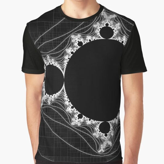 Minimalist black and white Mandelbrot fractal graphic t-shirt