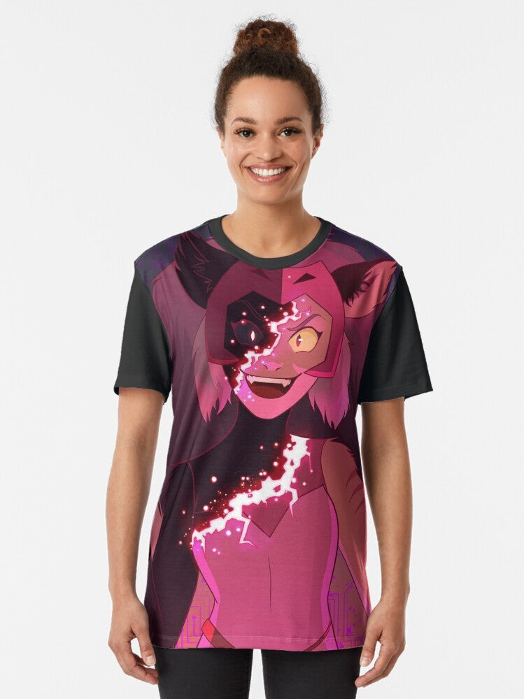 Graphic t-shirt design featuring glitched Catra and Adora from the She-Ra animated series - Women