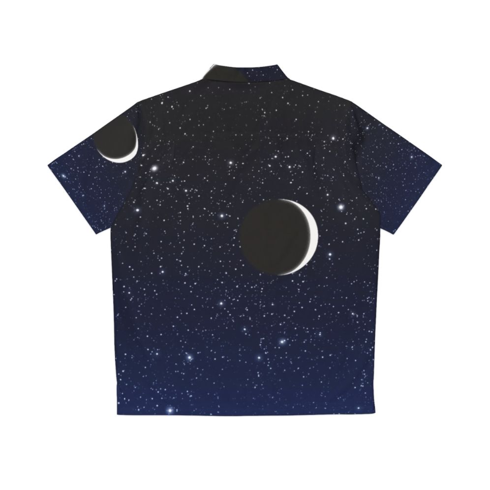 Midnight blue Hawaiian shirt with a starry night sky and crescent moon design - Back