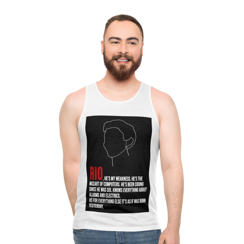 Money Heist 'House of Money' Unisex Tank Top with Lineart Fan Art Design - men