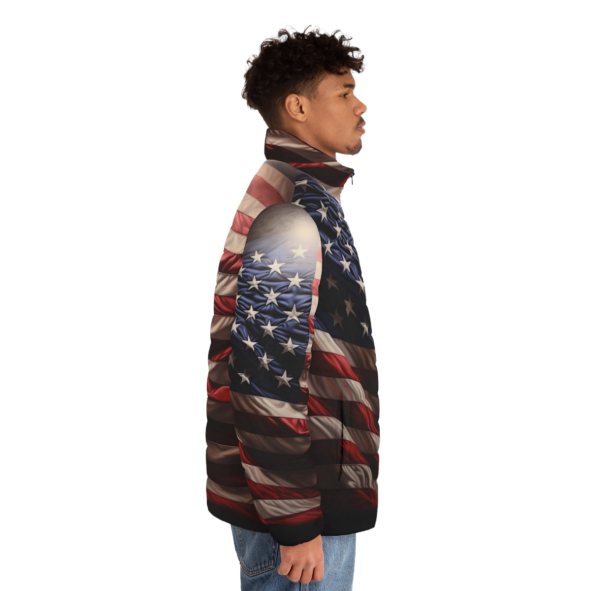 Patriotic American flag digital print puffer jacket - men side right