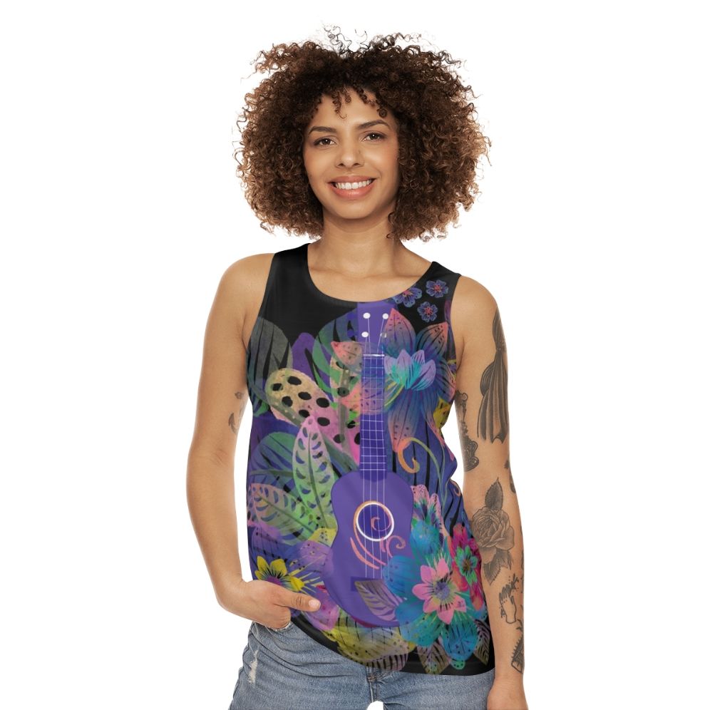 Ukulele composition with flowers unisex tank top - women