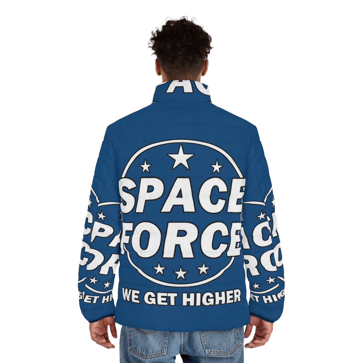 Space Force Puffer Jacket with Astronaut and Moon Graphic - men back