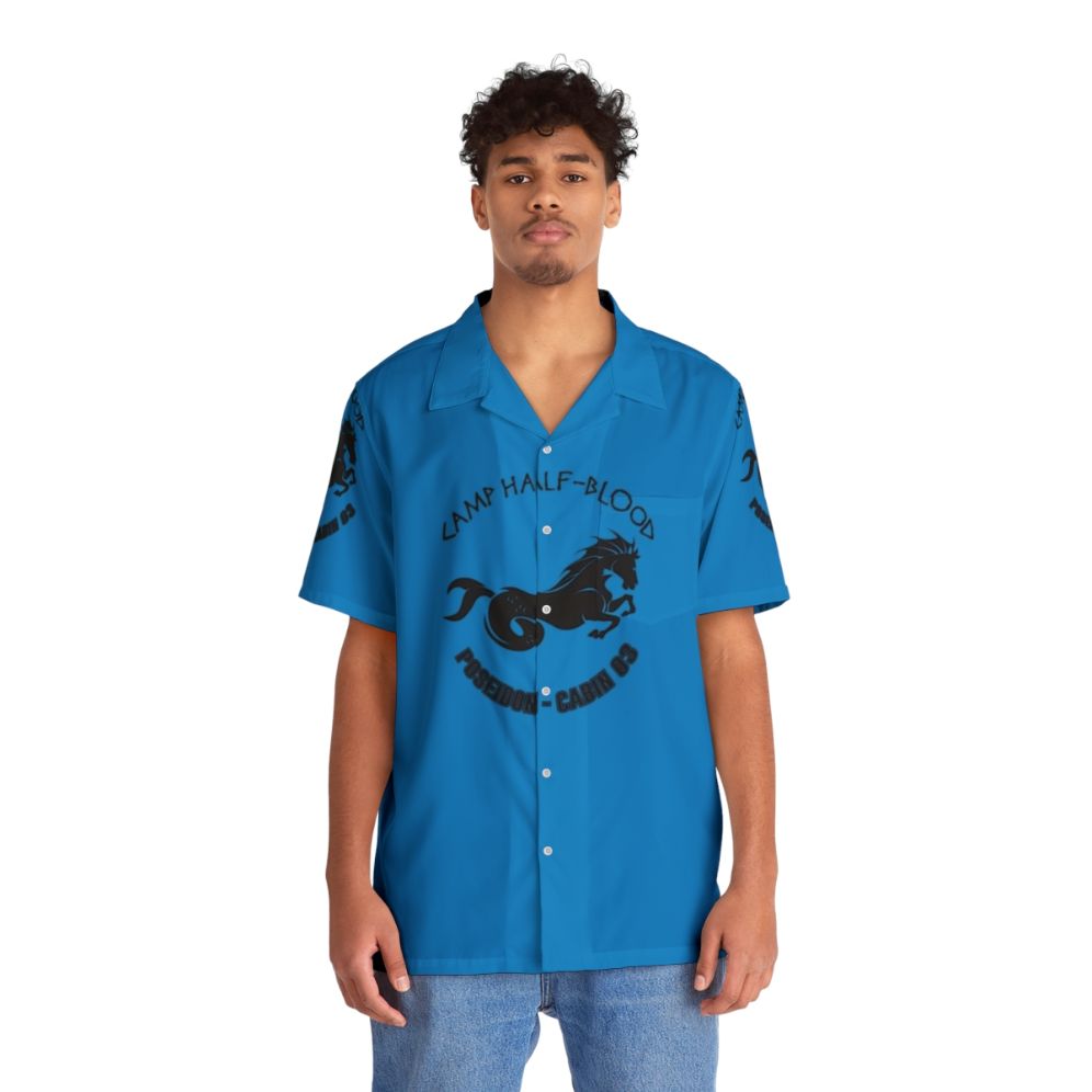 Poseidon inspired Hawaiian shirt with ocean and sea god design - People Front