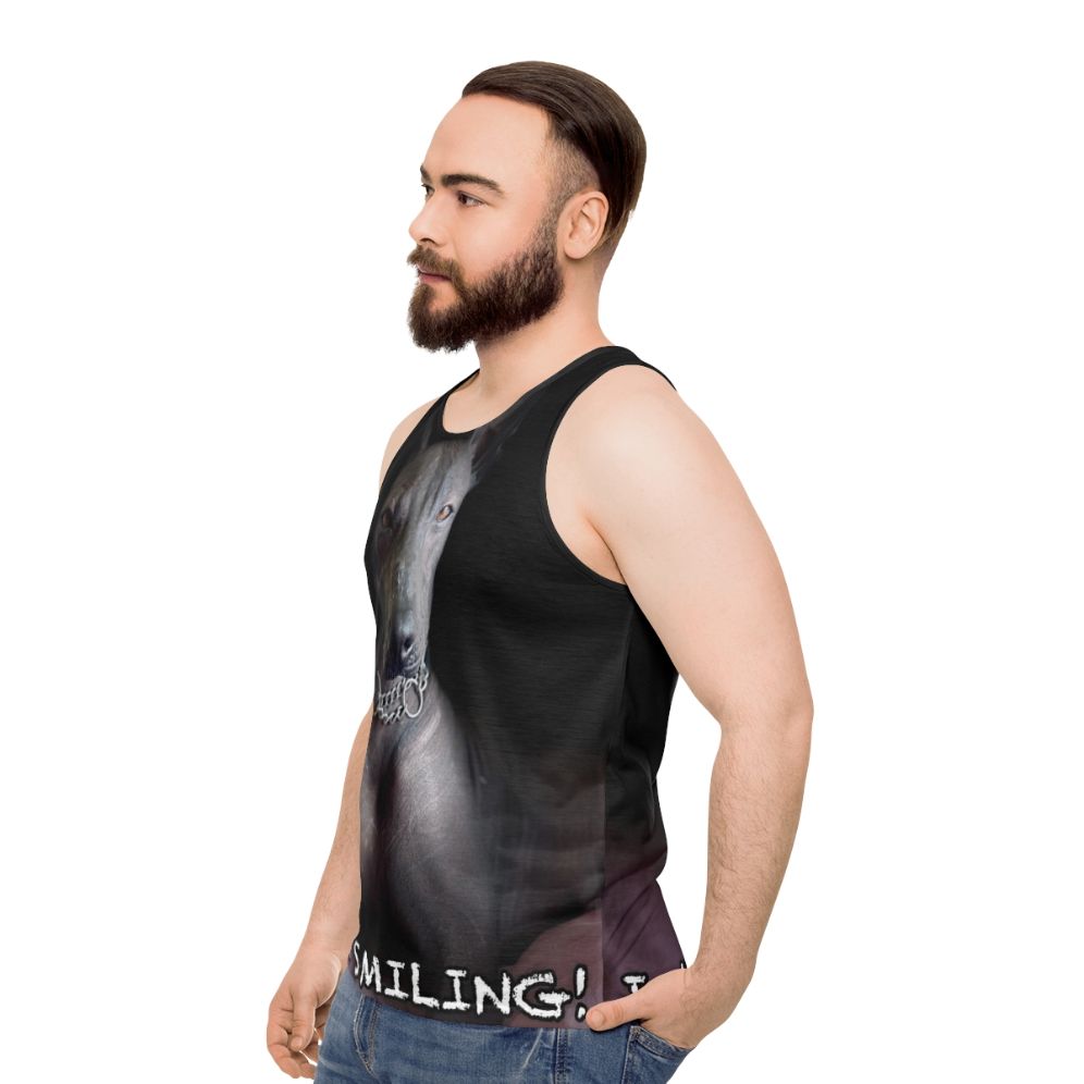 Unisex tank top with "I Am Smiling" design for xoloitzcuintle dog lovers - men side