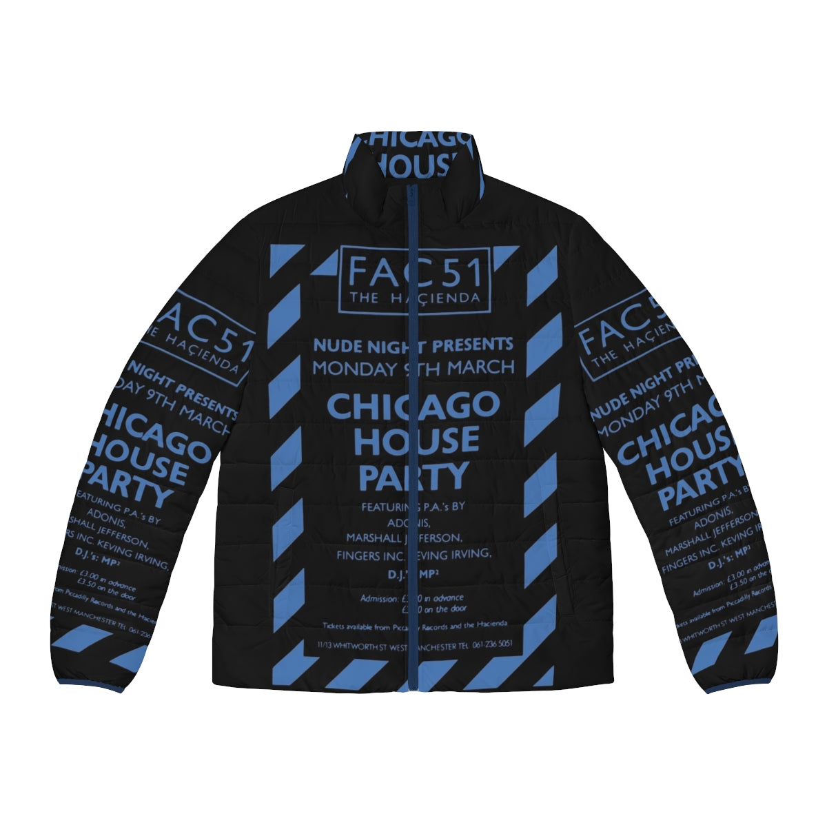 Chicago Northside Sports Quad Puffer Jacket featuring iconic Chicago sports teams and players