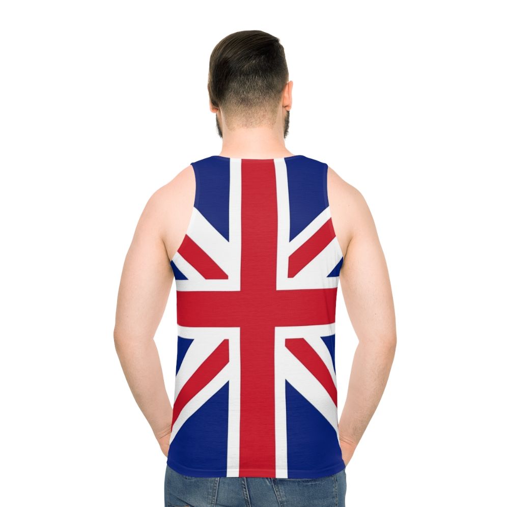 Unisex tank top featuring the flag of the United Kingdom - men back