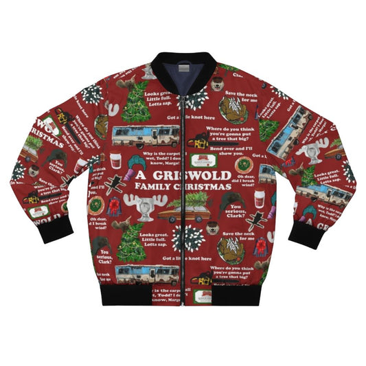 Christmas Vacation-themed bomber jacket with collage design featuring characters and quotes from the movie