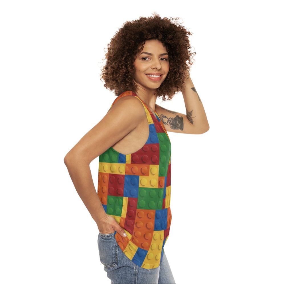 Minimalist block pattern unisex tank top - women side