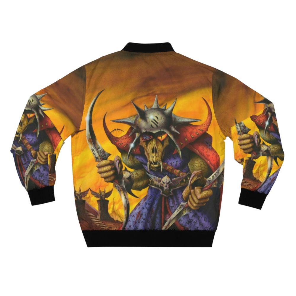 Heavy metal fantasy bomber jacket with Rodney Matthews album cover inspired design - Back