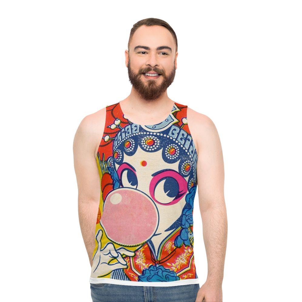 Unisex tank top featuring a pop art design inspired by Chinese culture and Beijing opera - men