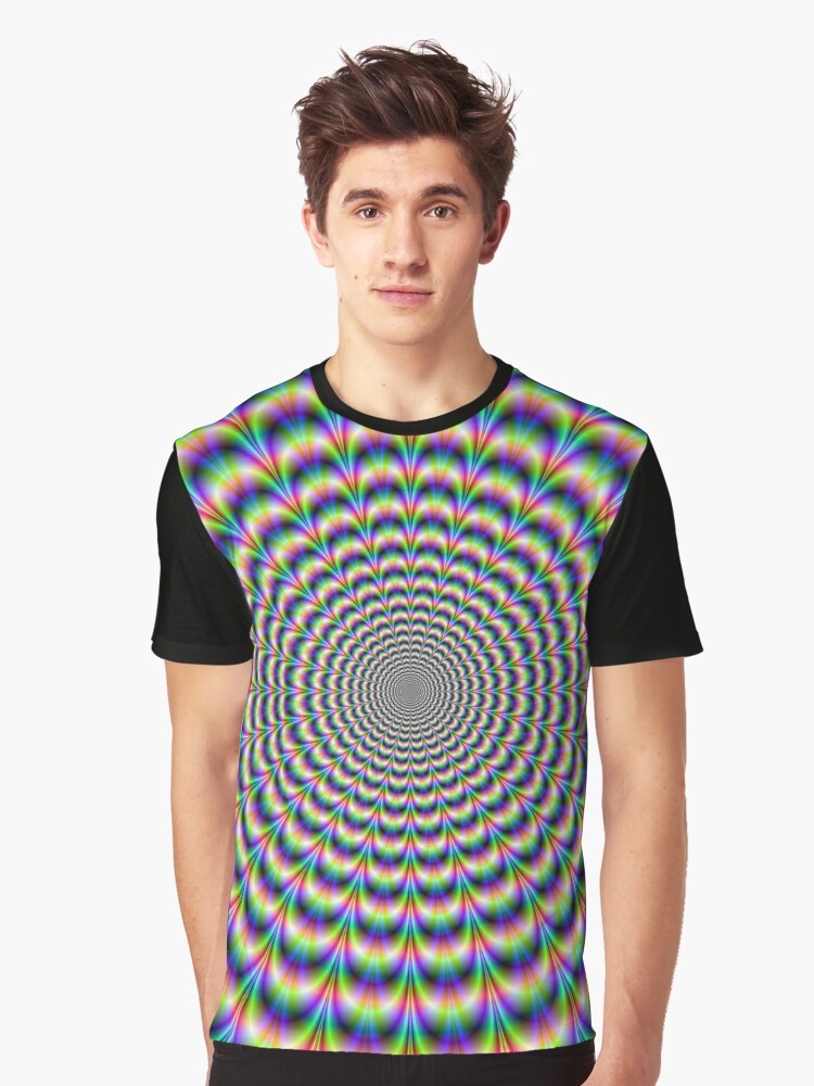 A psychedelic, abstract, fractal, and geometric optical illusion graphic t-shirt. - Men