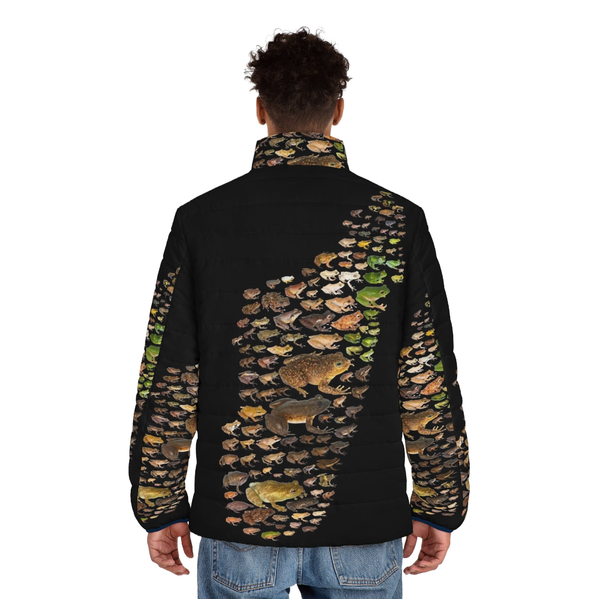 Madagascar Mantella Frogs Puffer Jacket featuring vibrant frog-inspired patterns - men back