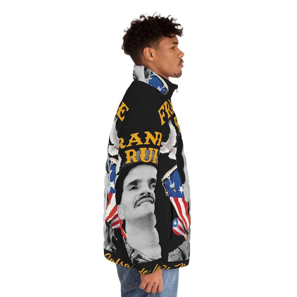 Frankie Ruiz "El Papa de la Salsa" Puffer Jacket with Salsa Music Inspired Design - men side right