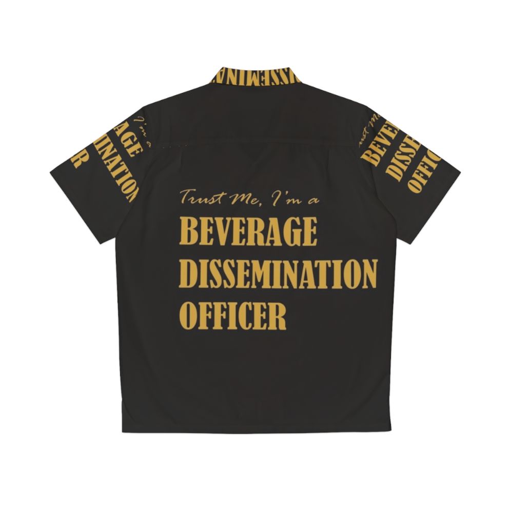 Bartender wearing a Hawaiian shirt with "Beverage Dissemination Officer" text - Back