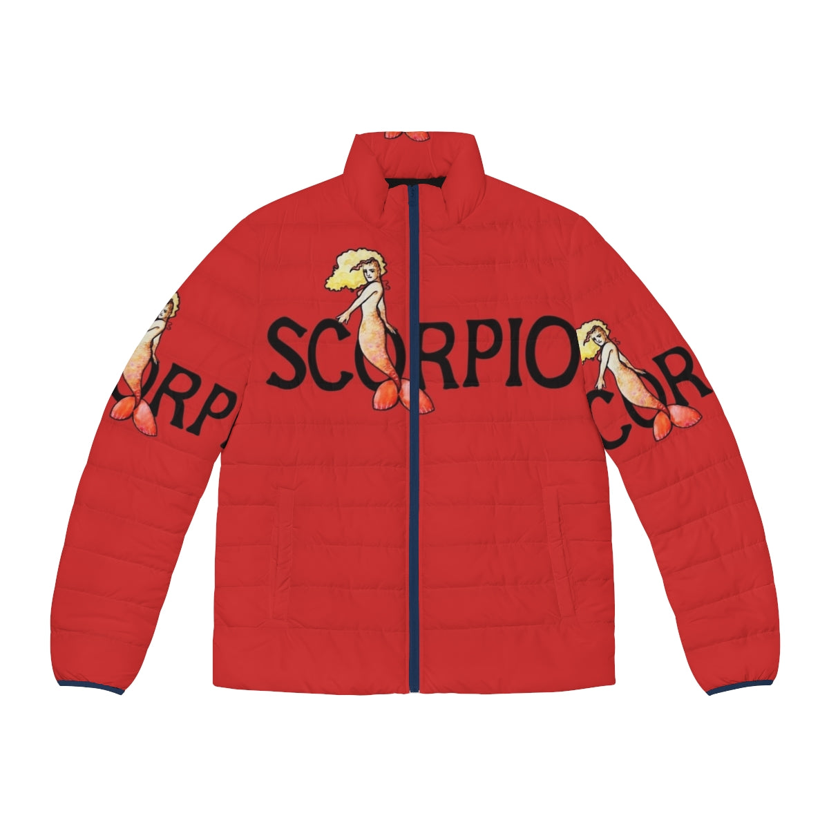 Scorpio mermaid puffer jacket featuring a unique zodiac-inspired design