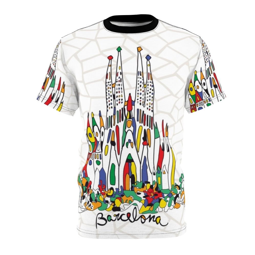 Barcelona Souvenir T-shirt Featuring Trencadis Mosaic Design Inspired by Gaudi's Sagrada Familia