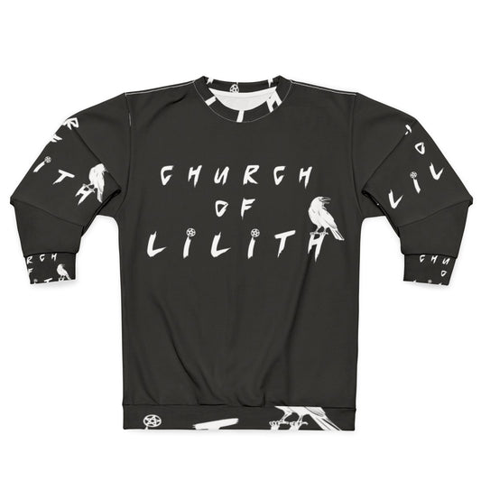 White typography sweatshirt with Church Of Lilith design