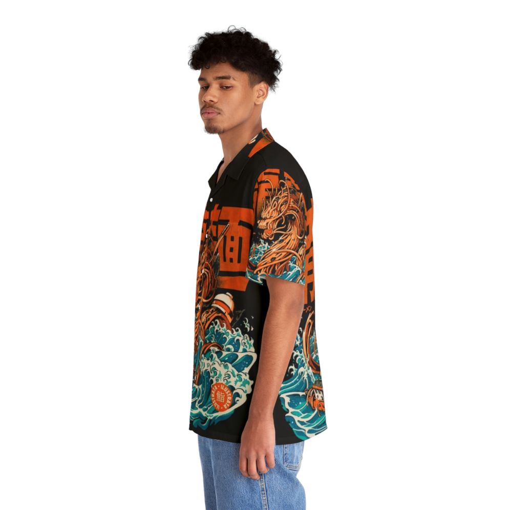 Black Great Ramen Dragon Off Kanagawa Hawaiian Shirt - Anime Inspired Retro Design - People Left