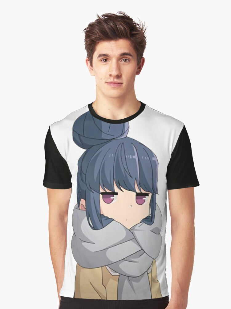 Rin Shima from the Yuru Camp anime series featured on a graphic t-shirt design - Men