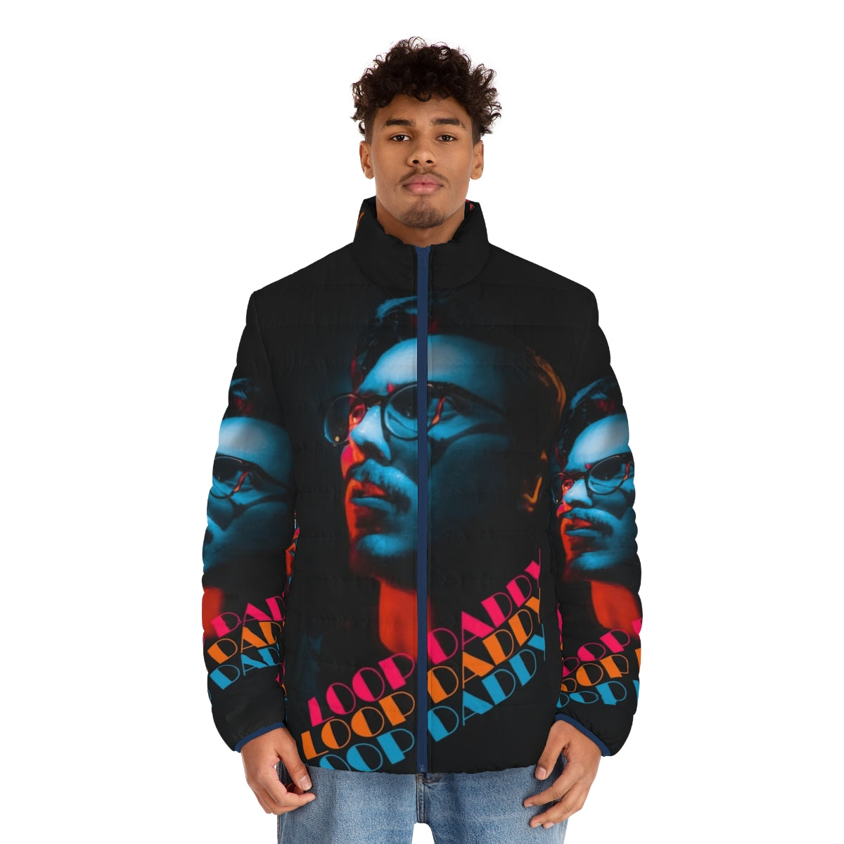 Loop Daddy Puffer Jacket featuring a funky, music-inspired design - men front