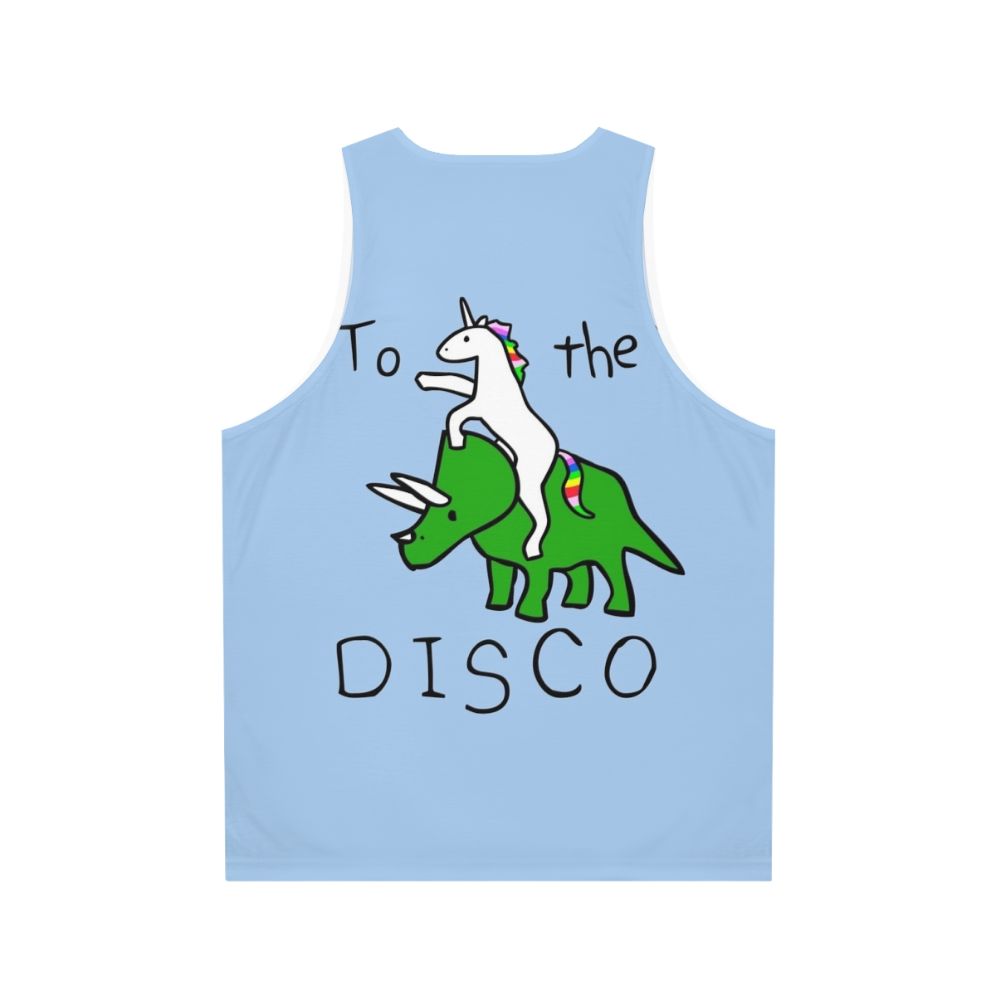 Disco Unicorn Riding Triceratops Unisex Tank Top - Back