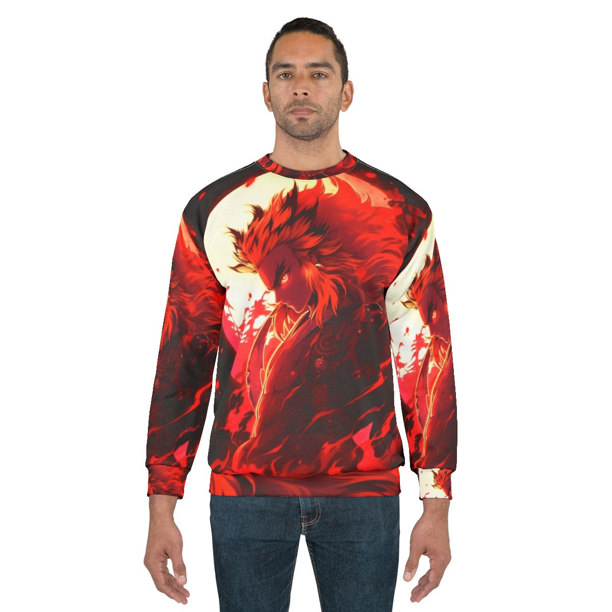 Flame Slayer Demon Sweatshirt with Rengoku Anime Inspired Graffiti Design - men