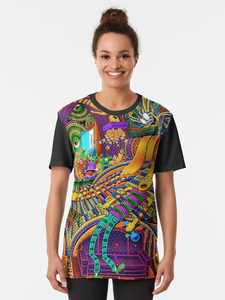 Psychedelic and trippy graphic t-shirt with visionary art and spiritual design. - Women