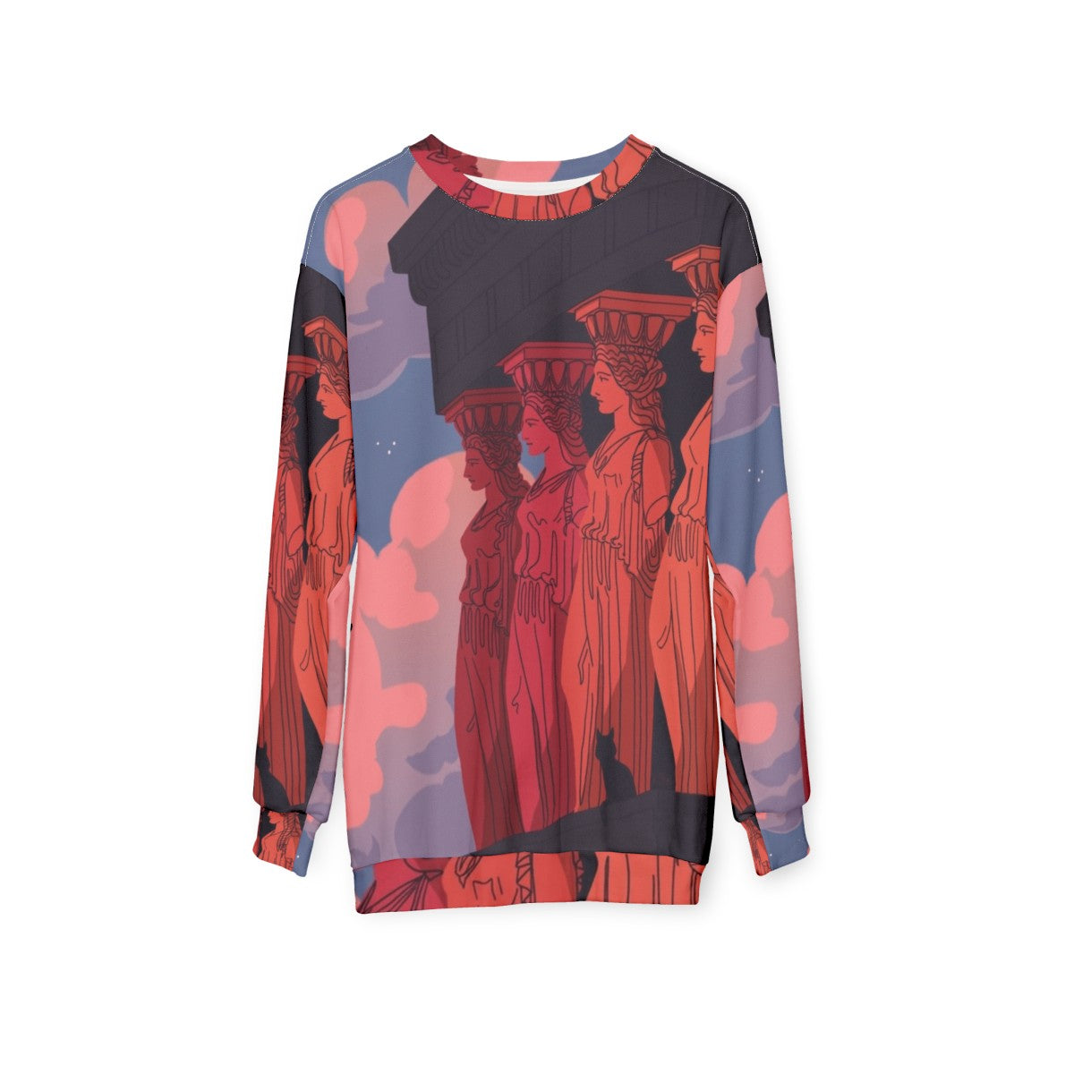 Caryatids At Dusk Sweatshirt depicting ancient Greek archaeological ruins - hanging