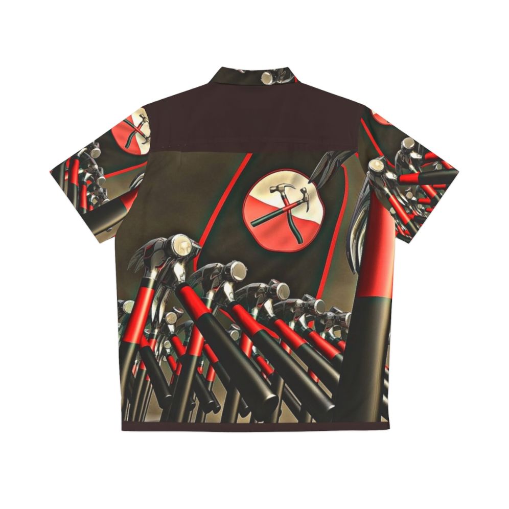 Digitally enhanced cartoon Hawaiian shirt with hammers and Pink Floyd's The Wall - Back