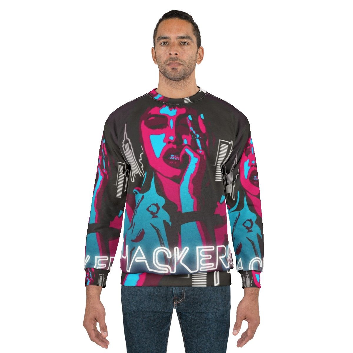 Angelina Jolie inspired 90s hacker neon and fluorescent sweatshirt - men