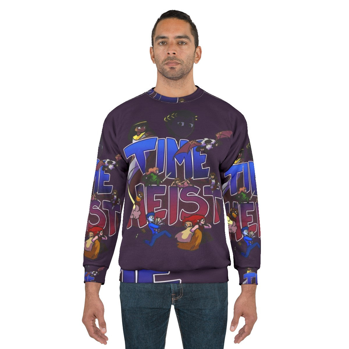 Time Heist Sweatshirt featuring historical figures like Leonardo da Vinci, Cleopatra, and Julius Caesar - men