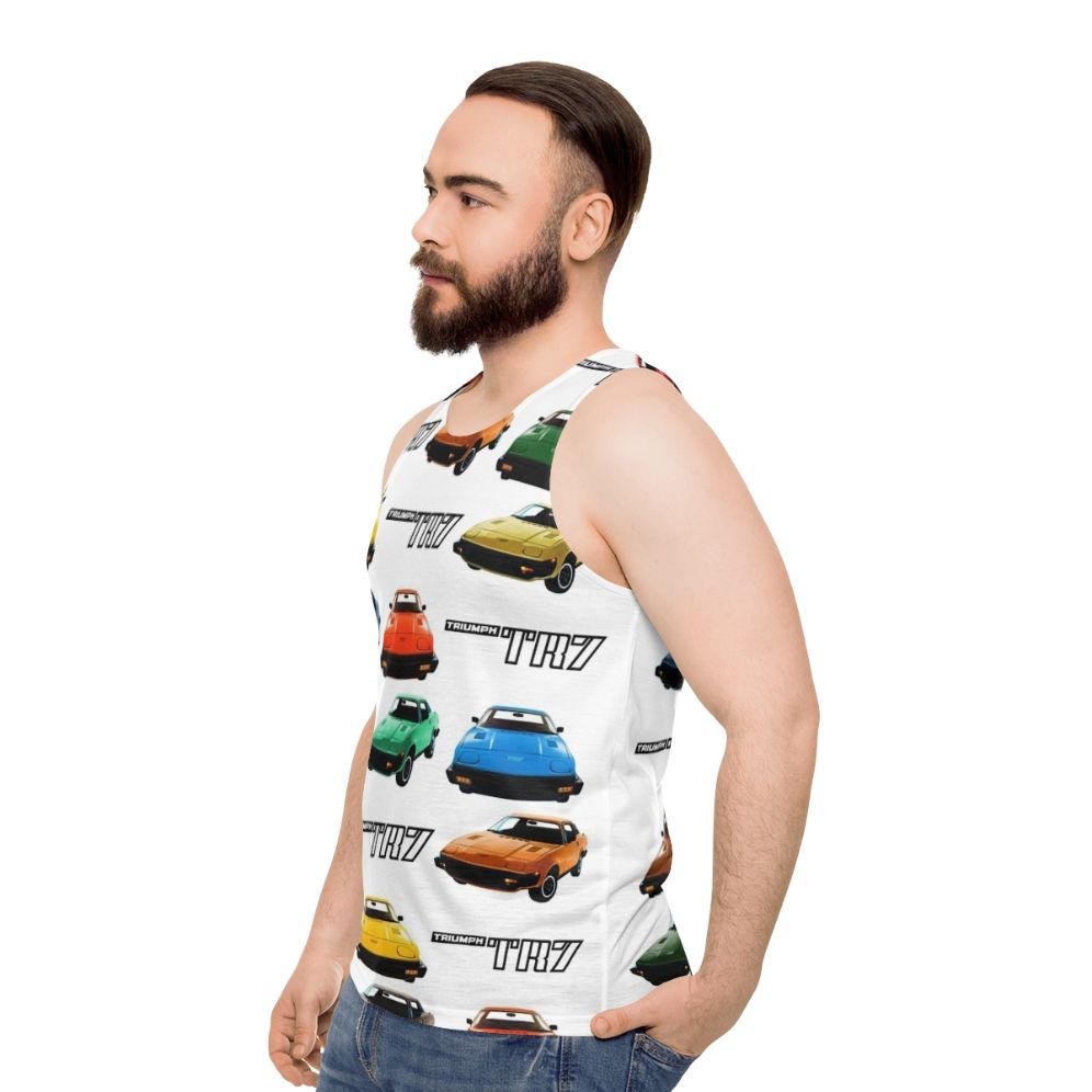 Unisex 70s Triumph TR7 Vintage Car Pattern Tank Top - men side