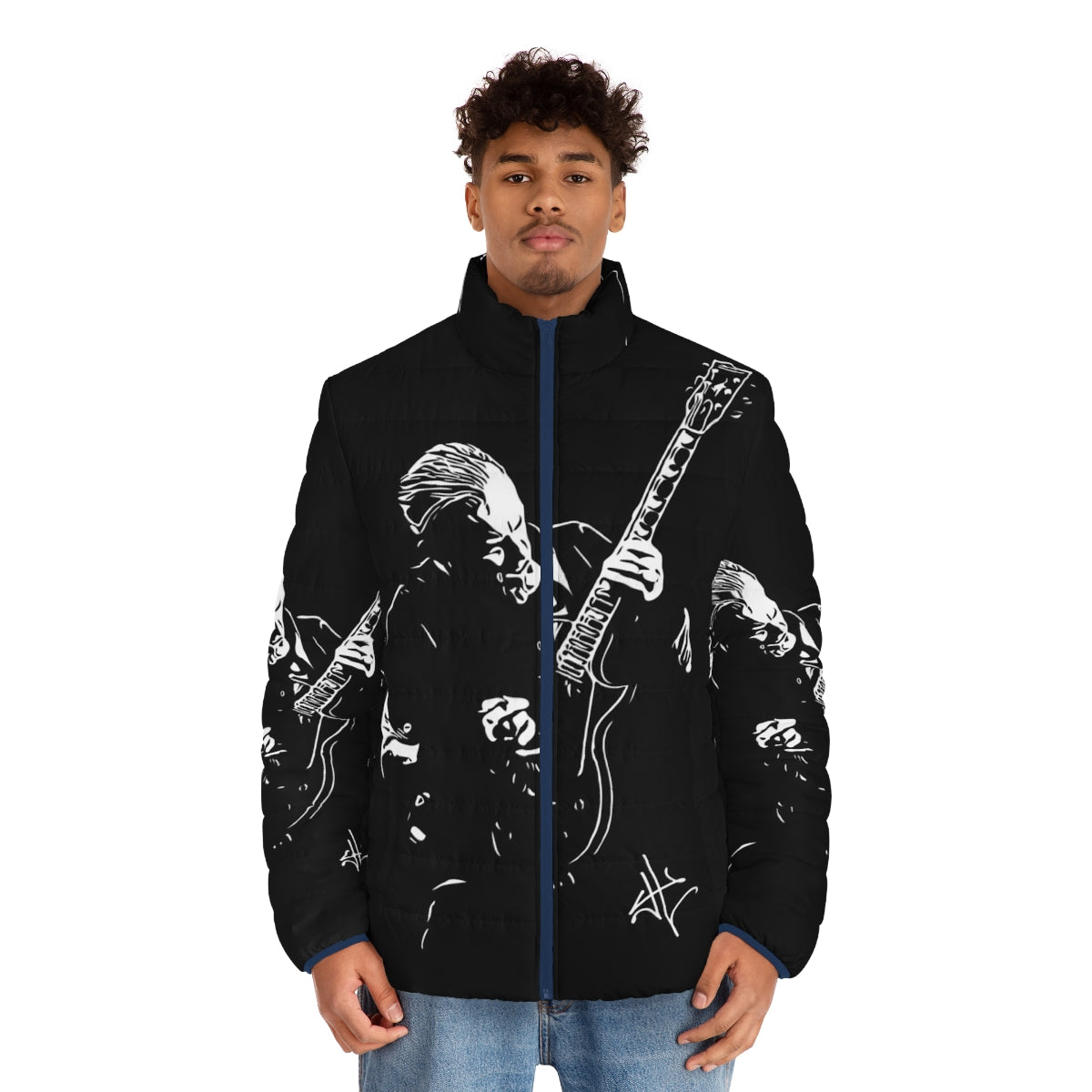 Metallica James Hetfield Vector Art Puffer Jacket for Heavy Metal Music Fans - men front