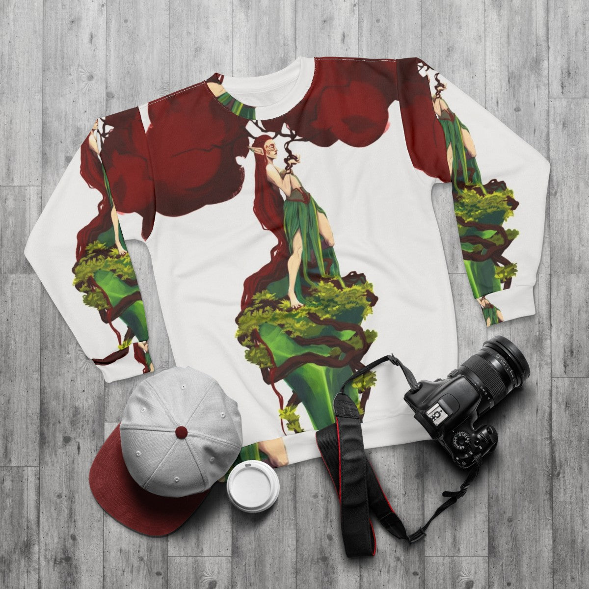 Red tree design sweatshirt - flat lay