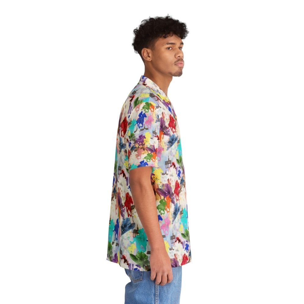 Colorful Hawaiian shirt with horse racing and jockey silhouette design - People Pight