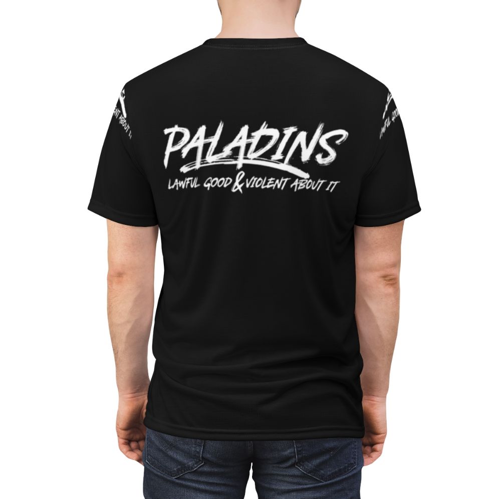 Paladin Tabletop Game T-shirt with Lawful Good and Violent Design - men back