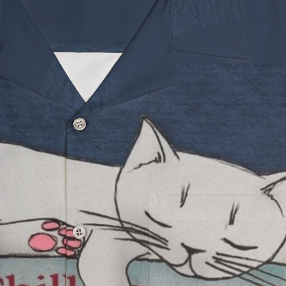 Chill Like a Cat Hawaiian Shirt, featuring a cat print design - Detail