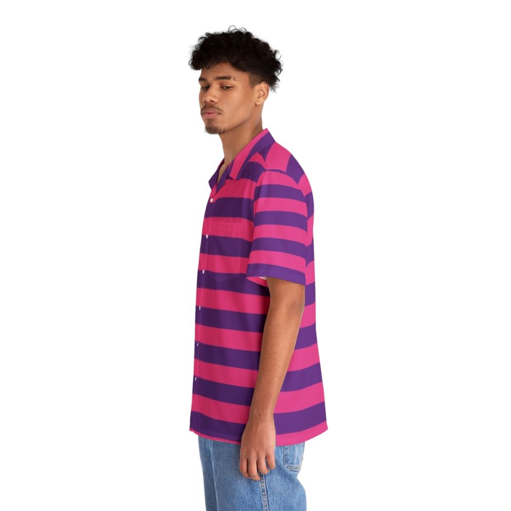 Pink and purple striped cheshire cat Hawaiian shirt - People Left