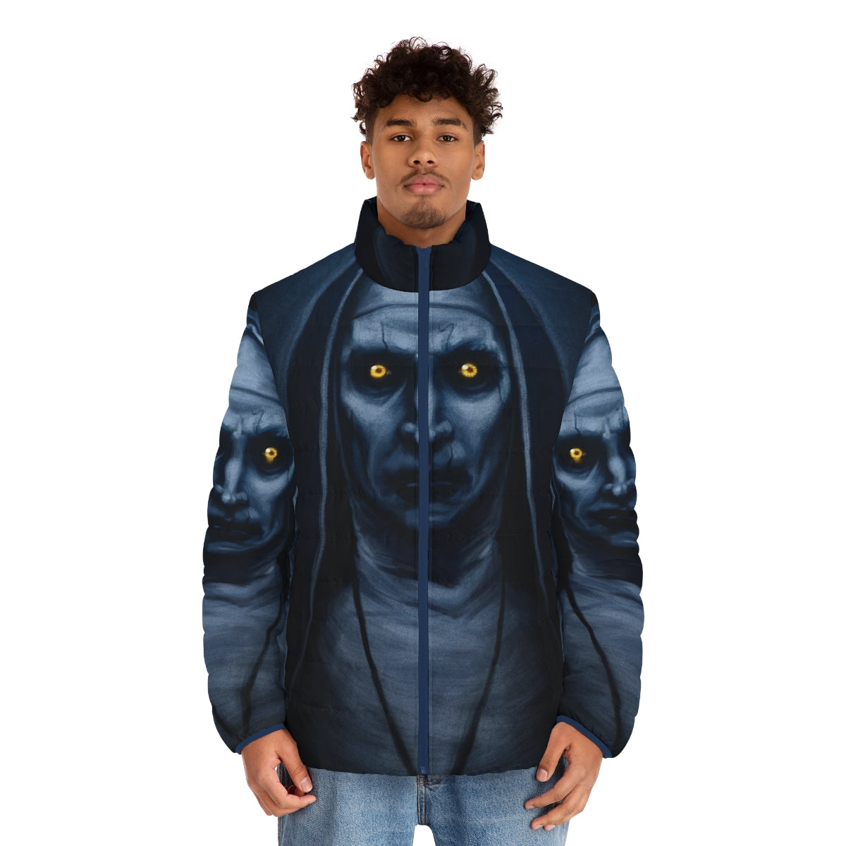 Valak Painting Puffer Jacket with The Conjuring Horror Movie Inspired Design - men front