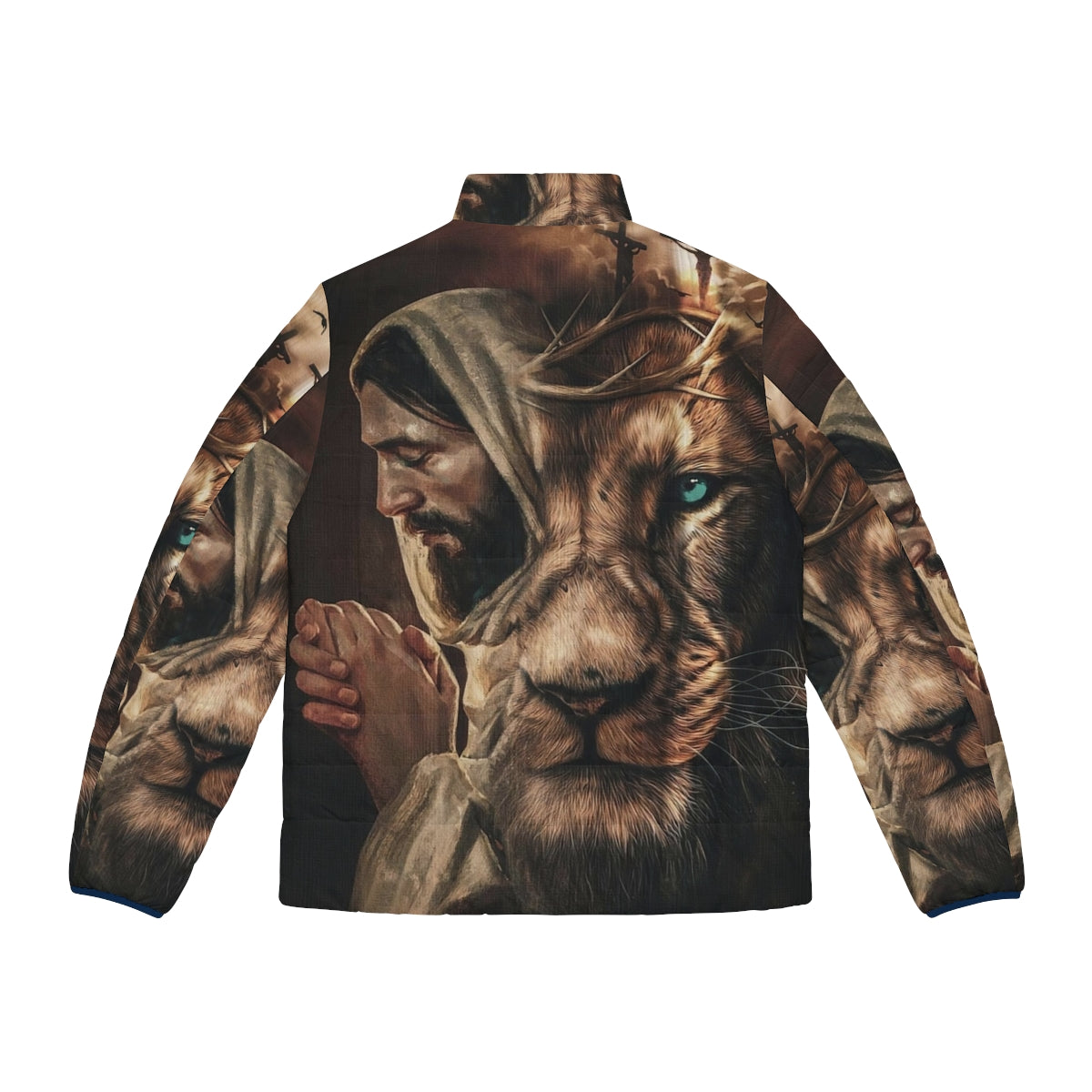 Jesus Pray and The Lion of Judah Puffer Jacket - Back