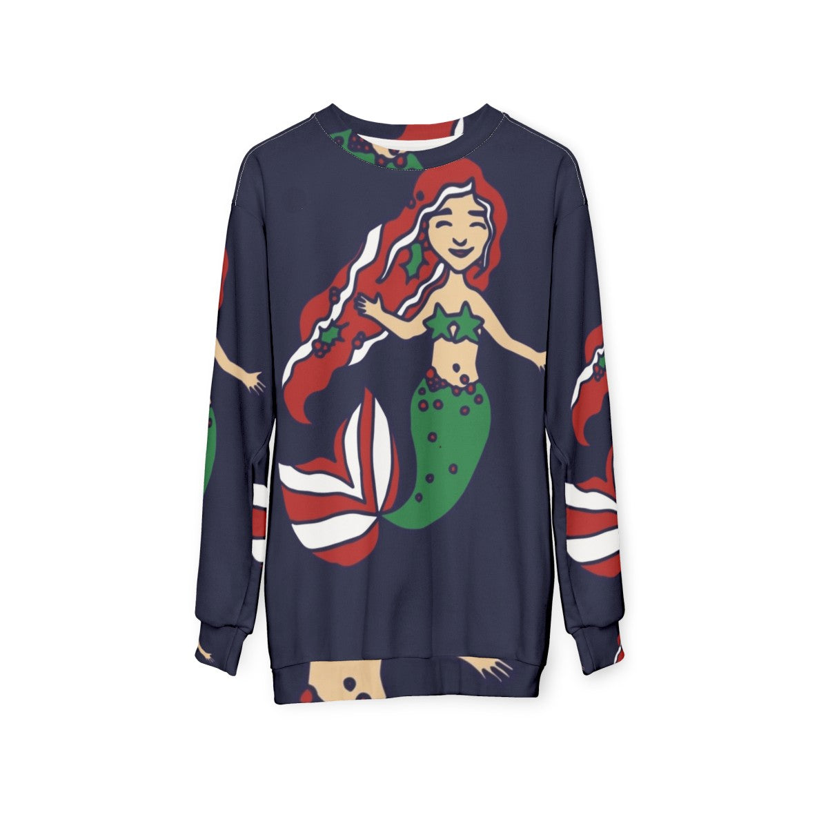 Christmas mermaid sweatshirt featuring a whimsical mermaid design - hanging