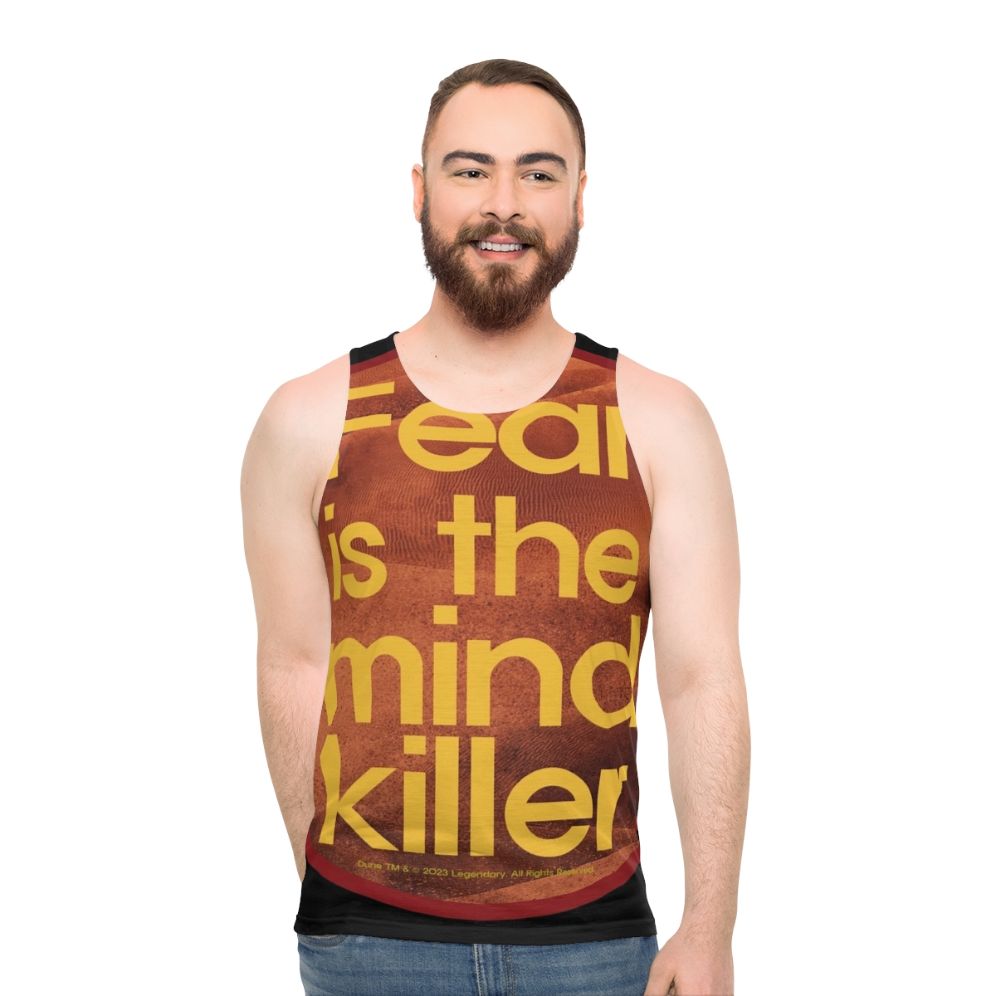 Dune Inspired Unisex Tank Top with "Fear Is The Mind Killer" Design - men