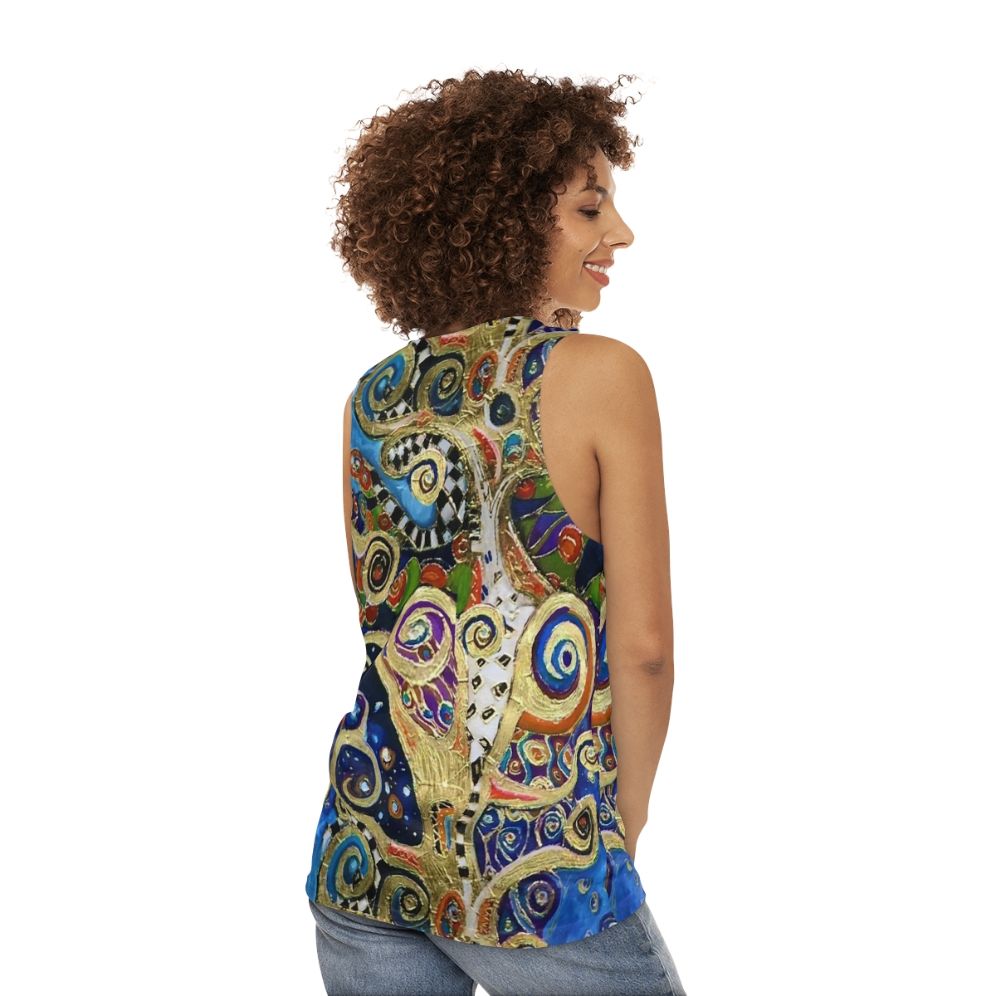 Unisex tank top featuring the iconic "Tree of Life" design by Gustav Klimt - women back