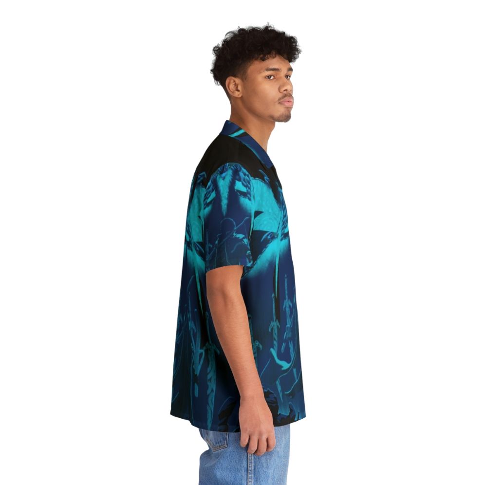 Vibrant blue Hawaiian shirt with tropical floral print for gaming and pop culture fans - People Pight