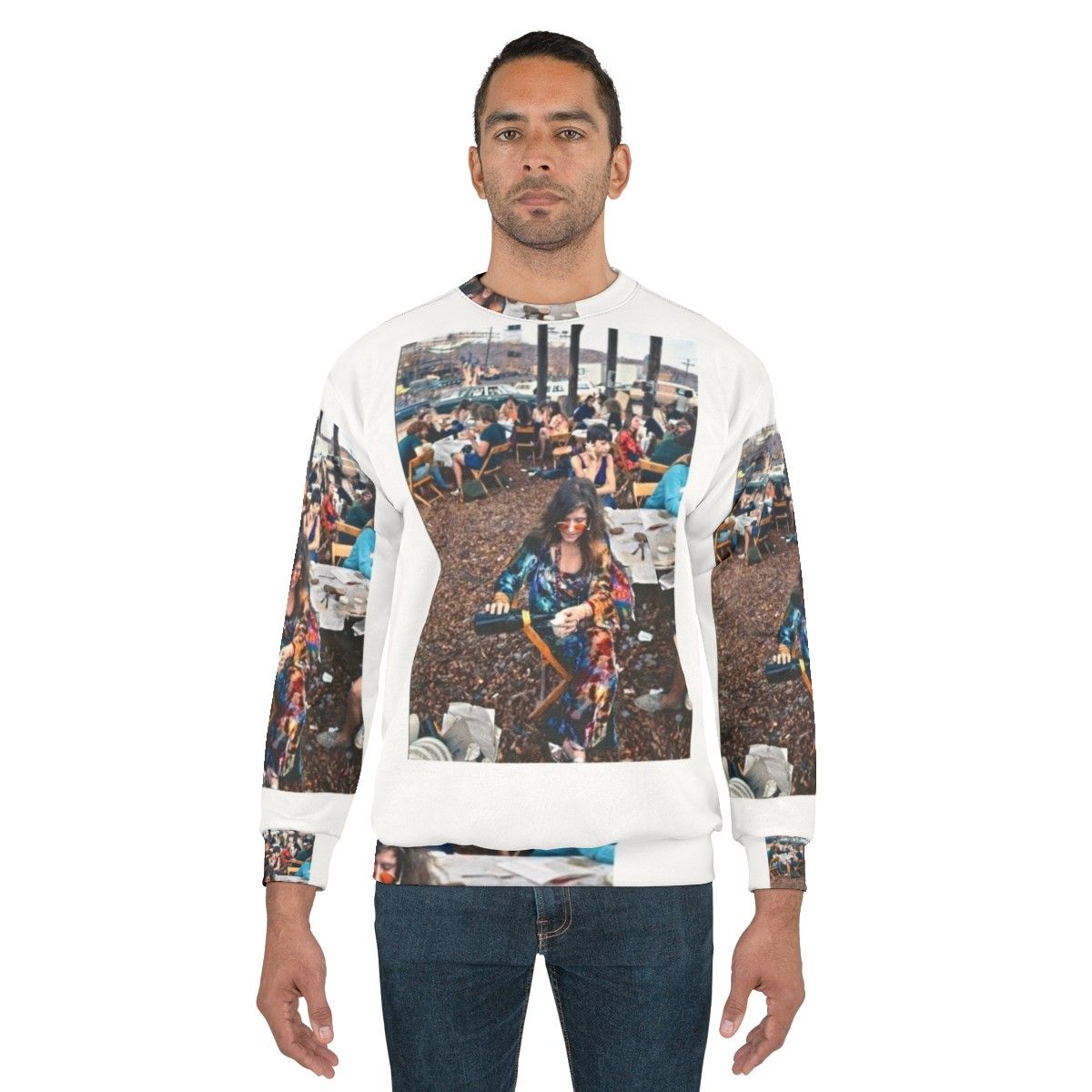 Janis Joplin Woodstock Sweatshirt featuring psychedelic tie-dye design - men