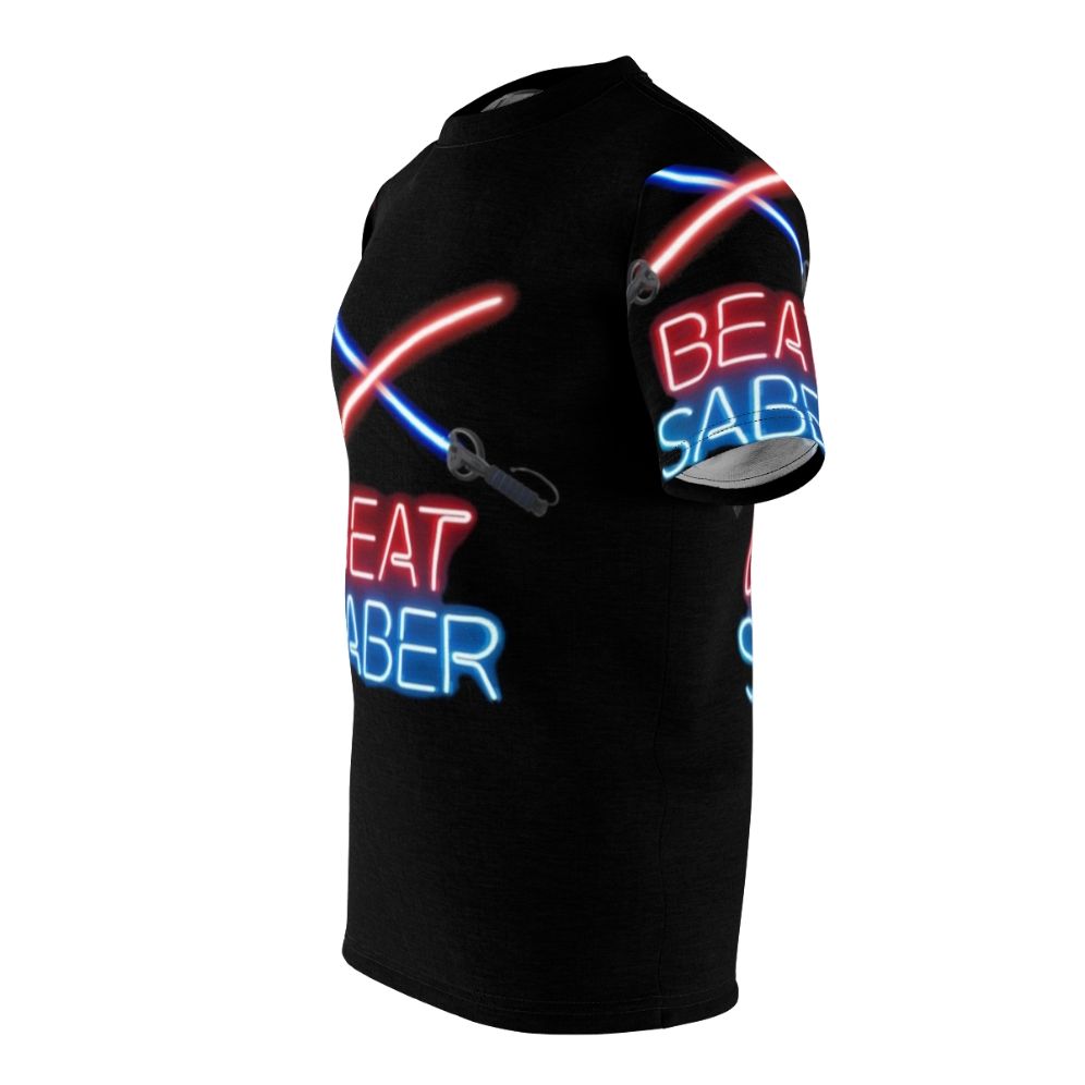 Vibrant Beat Saber-inspired T-Shirt featuring colorful blocks and sabers - men left