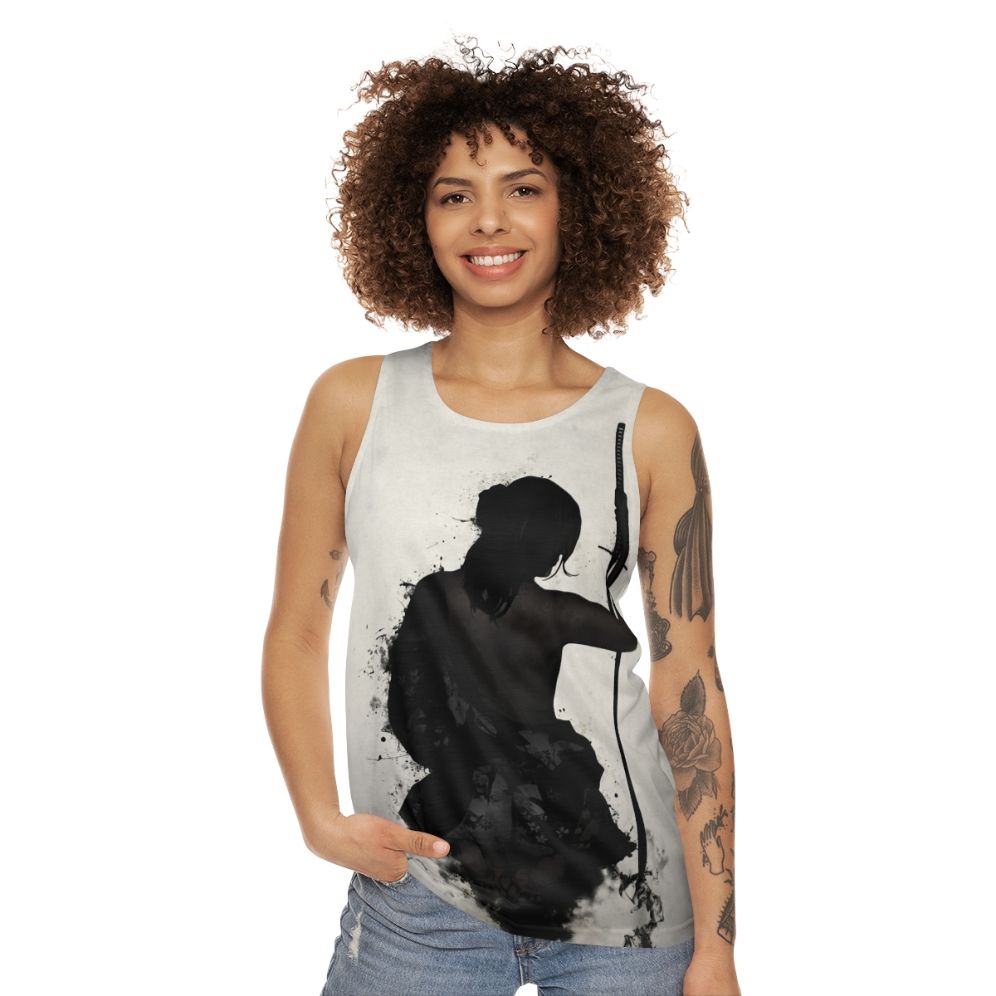 Female Samurai Warrior in Watercolor Splatter Unisex Tank Top - women