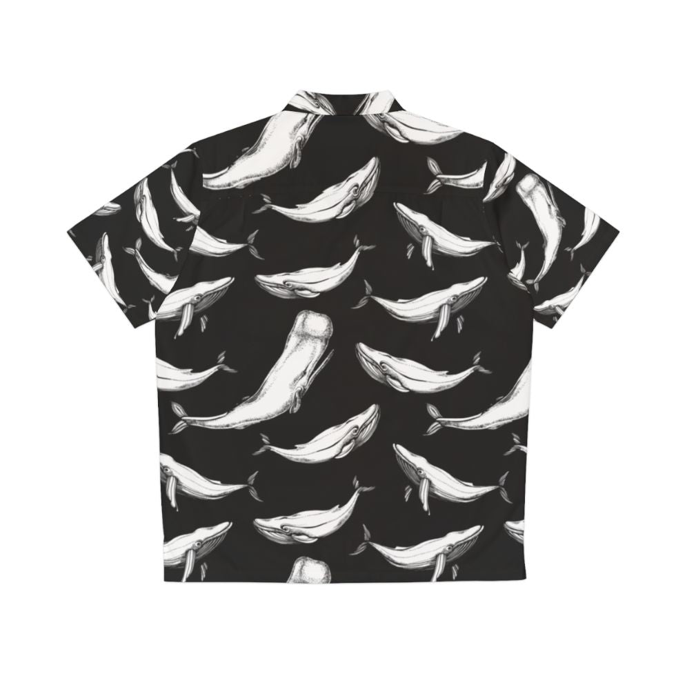 Whales in Black and White Hawaiian Shirt Seamless Pattern - Back