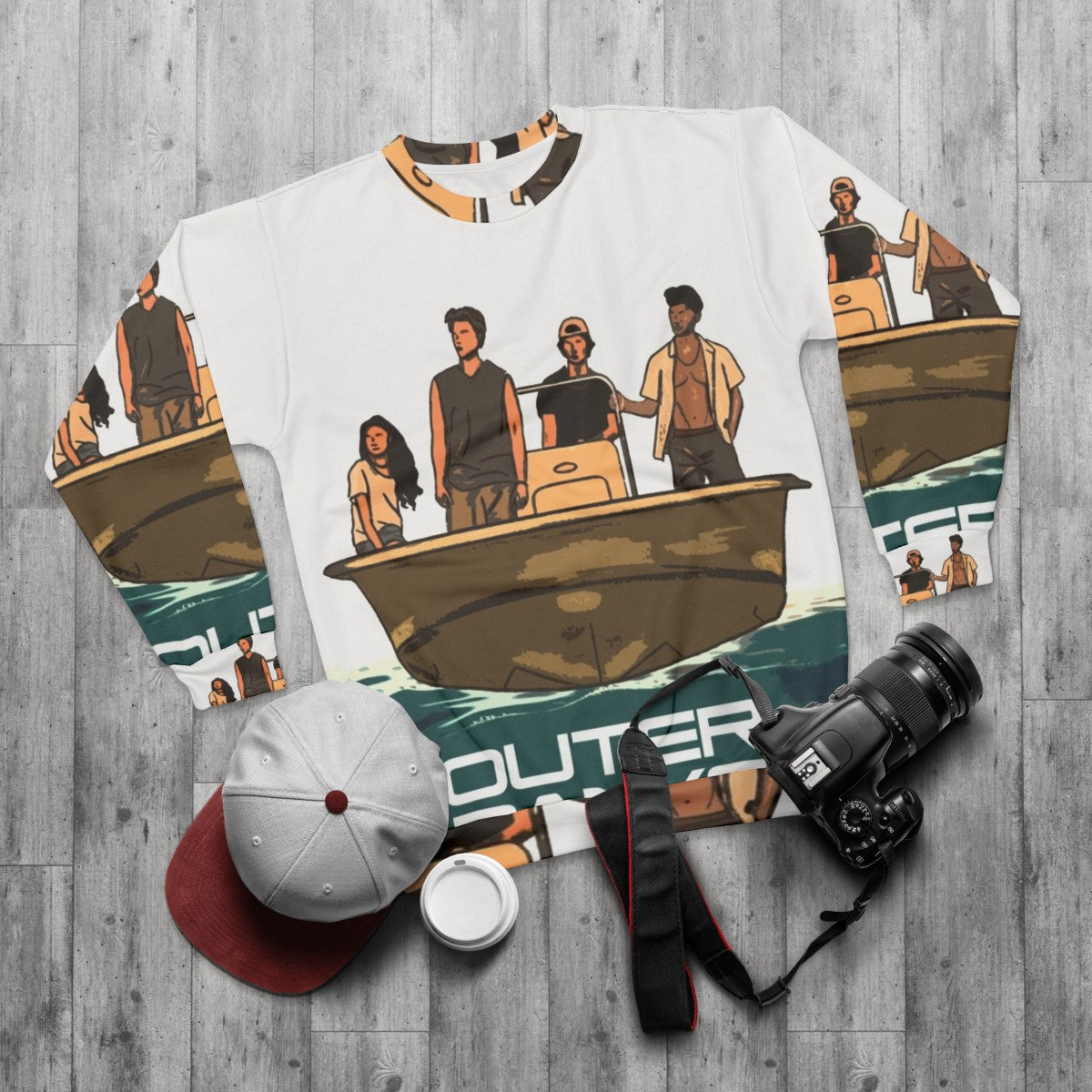 Outer Banks Inspired Sweatshirt with Netflix Series Characters - flat lay